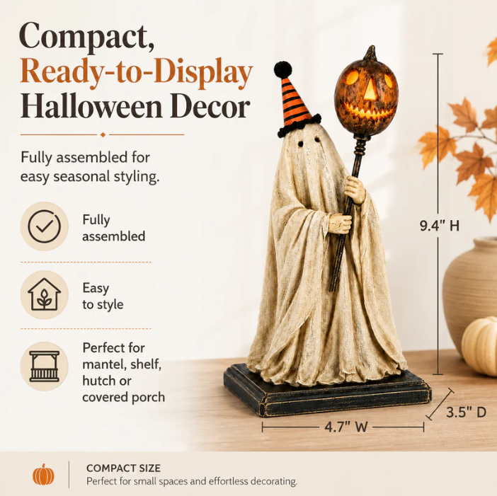 ✨lighted vintage ghost figurine with glowing pumpkin staff✨
