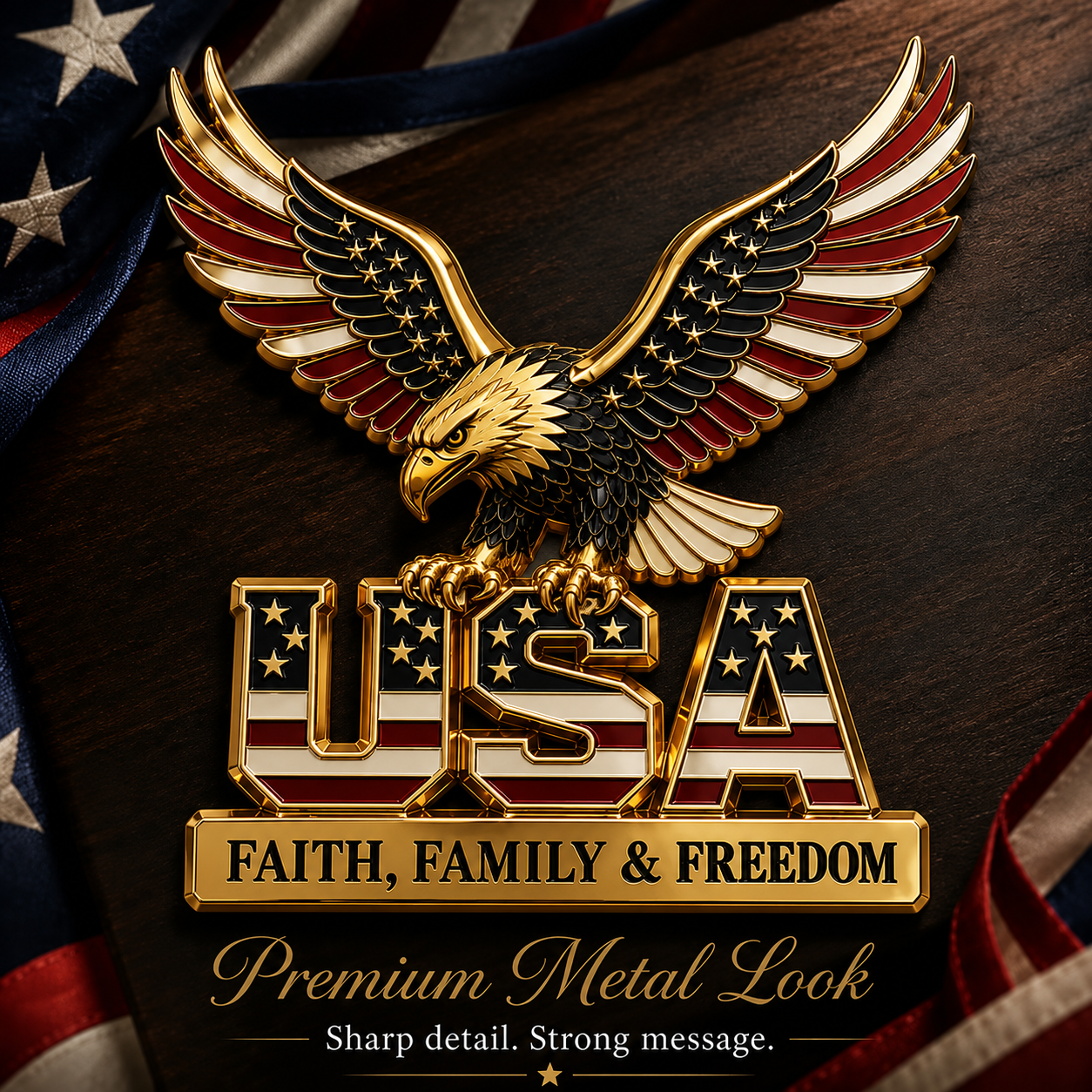★USA Faith, Family & Freedom★ Metal Emblem