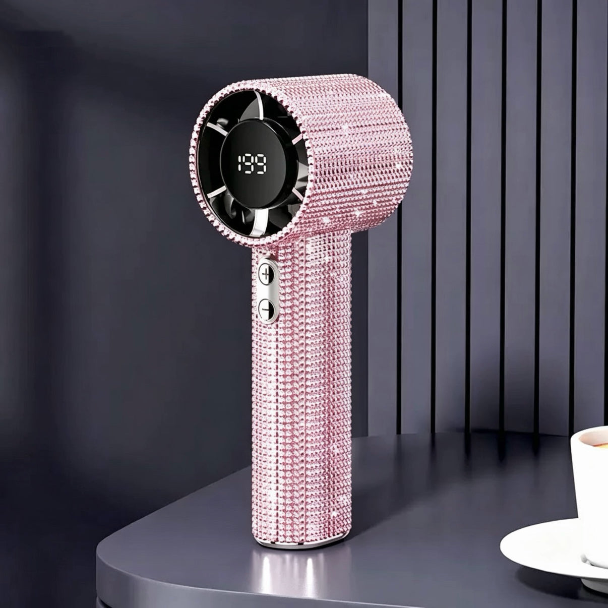 💎Luxury Diamond Bling Handheld Fan🌬️3 Speed Turbo Rechargeable Mini Fan With Digital Display