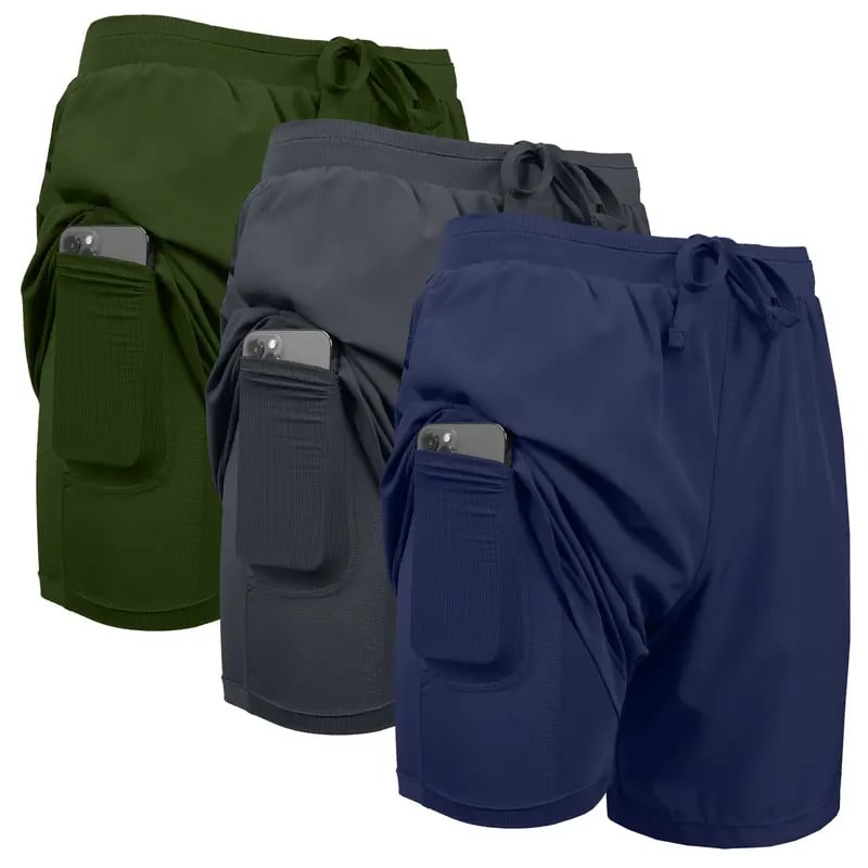 Men's 2 in 1 Stretch Active Quick Dry Gym Running Shorts With Liner