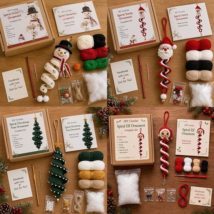 🔥 LAST DAY 49% OFF – ☃️ Crochet Snowman Spiral Ornament DIY Kit | Complete Beginner-Friendly Set with Soft Yarn, Crochet Hook, Festive Beads, Snowflakes & Step-by-Step Guide 🧶🎄✨
