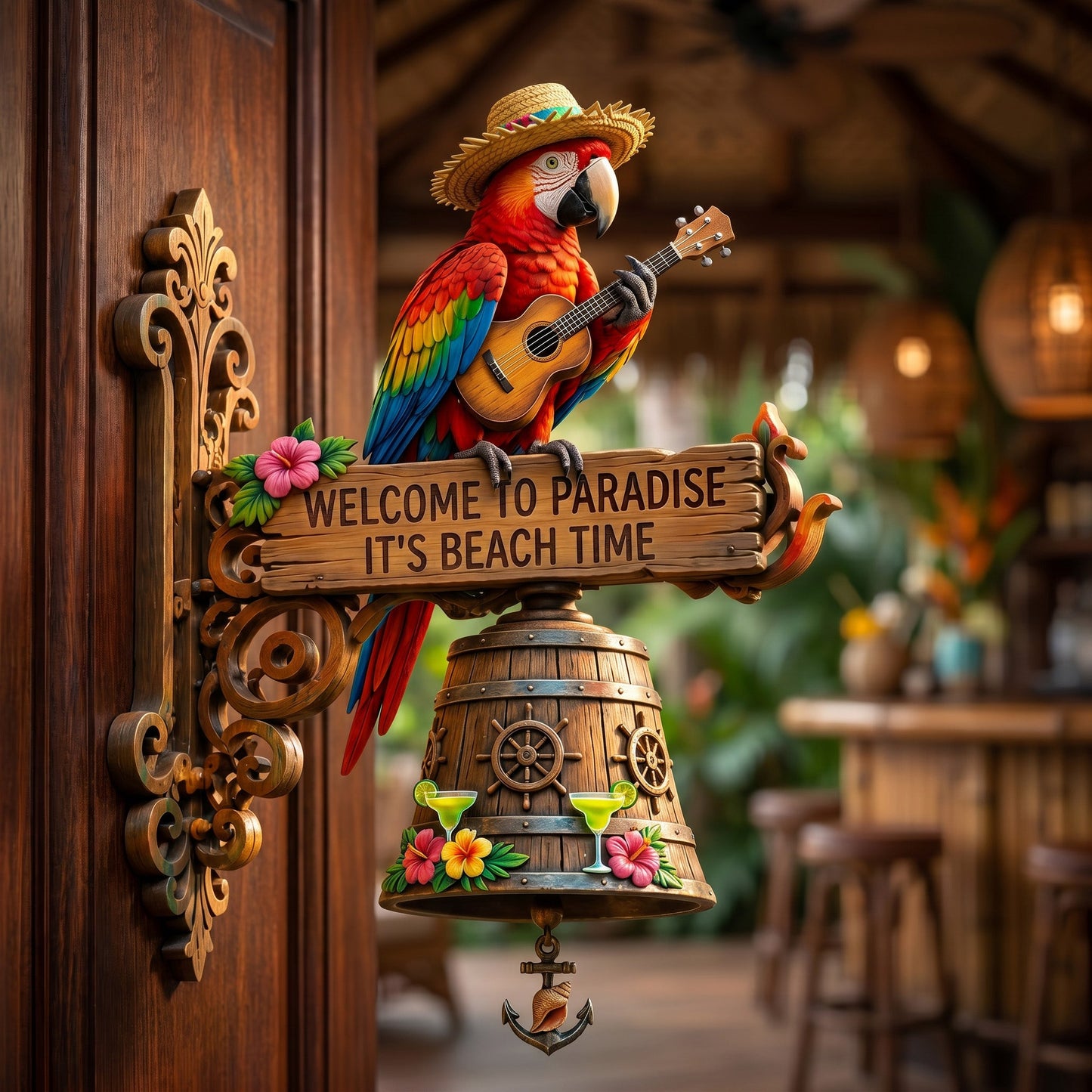 🔥Limited Time 49% OFF | 🔔🏝️ Parrot Head Paradise Wall Bell