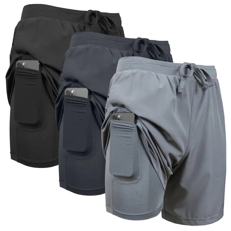 Men's 2 in 1 Stretch Active Quick Dry Gym Running Shorts With Liner