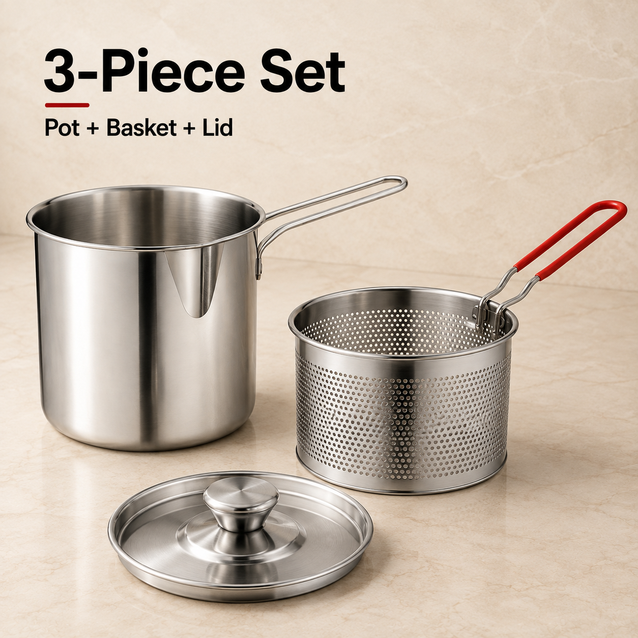 2026๐ฅ๐ Personal Mini Deep Fryer Set โ Stainless Steel Pot with Lift-Out Draining Basket & Food Tongs