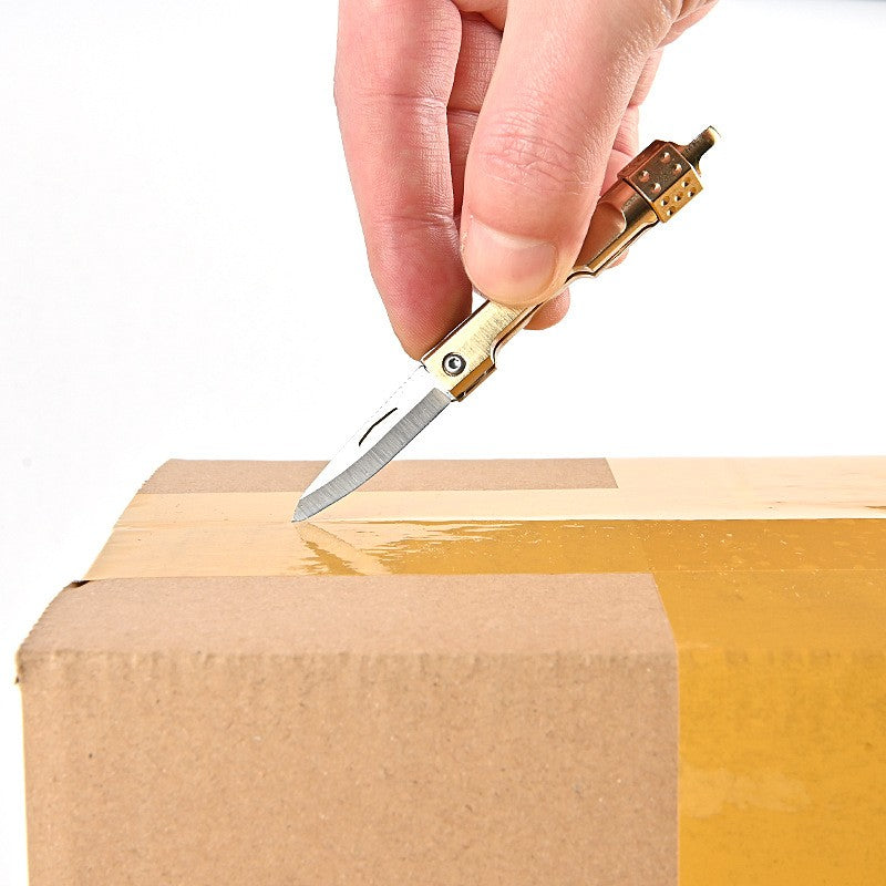 🔥 Mini Brass Dice Folding Knife – Compact EDC Keychain