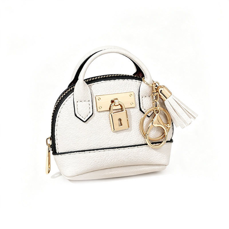 ๐ฅBuy 3 Get 1 Free ๐ Mini Shell Bag Keychain โ PU Leather Lipstick Coin Purse with Golden Padlock & Tassel โจ