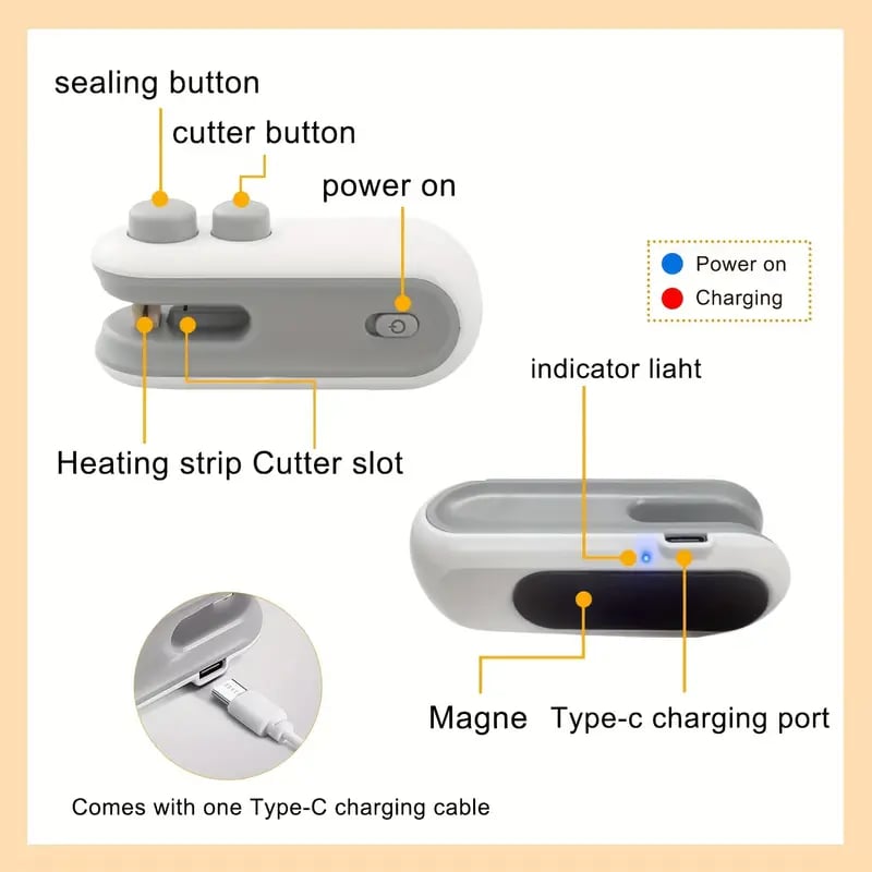 š„Mini Bag Sealer with Cutter and Magnet