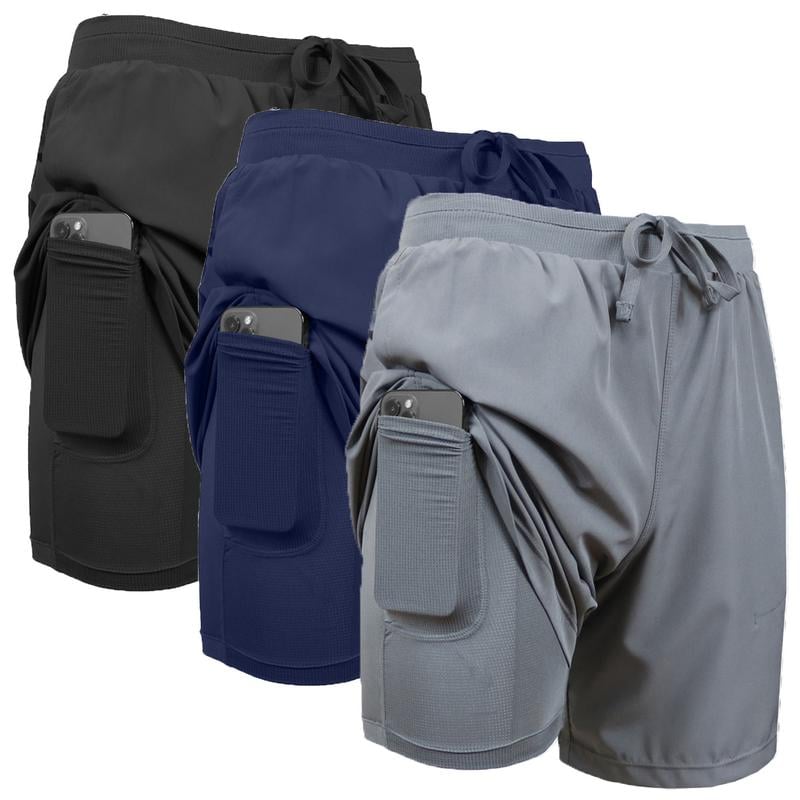 Men's 2 in 1 Stretch Active Quick Dry Gym Running Shorts With Liner