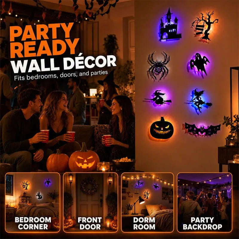 🎃 Halloween LED Silhouette Wall Light Stickers – Spooky Glow Made Easy! 👻✨