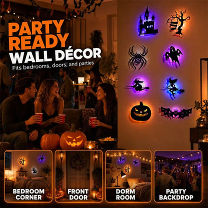 🎃 Halloween LED Silhouette Wall Light Stickers – Spooky Glow Made Easy! 👻✨
