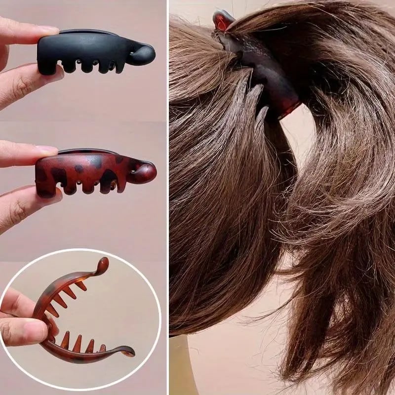 💎Women's 4 Non-Slip Banana Hair Clips - Vintage Oval Leopard Print, Amber and Black, Fashion Hair Accessories for Secure Ponytails, Bun Hairstyles
