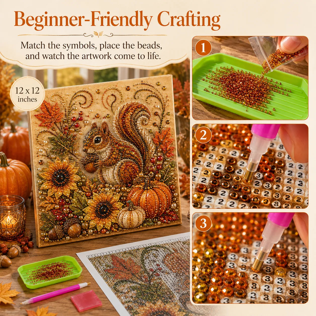 🔥🍂✨Autumn Pearl Painting Kit - Relaxing DIY Craft to Create Sparkling Fall Artwork