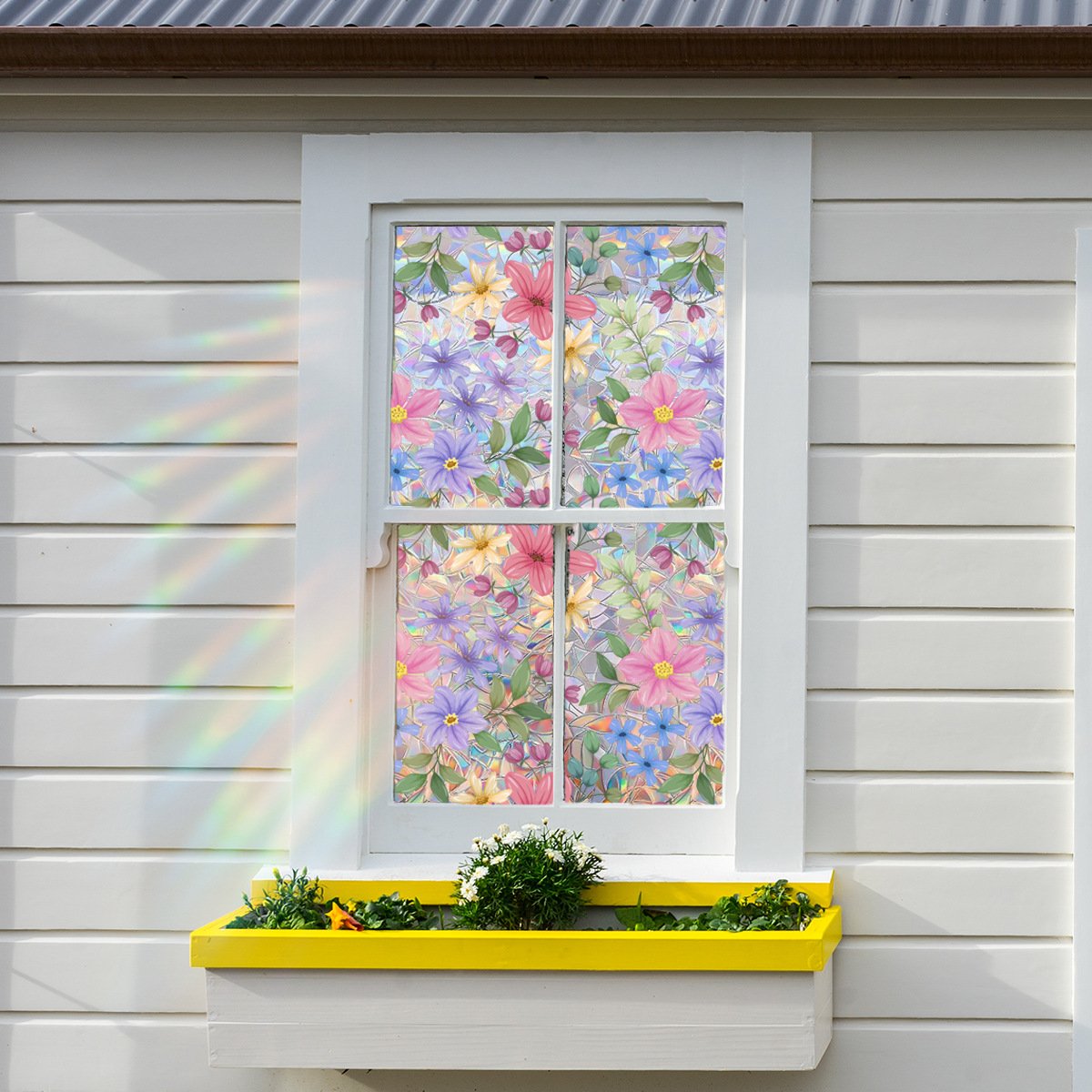 💐Colorful flowers, dazzling sunlight, double-sided visible glass decorative wall stickers