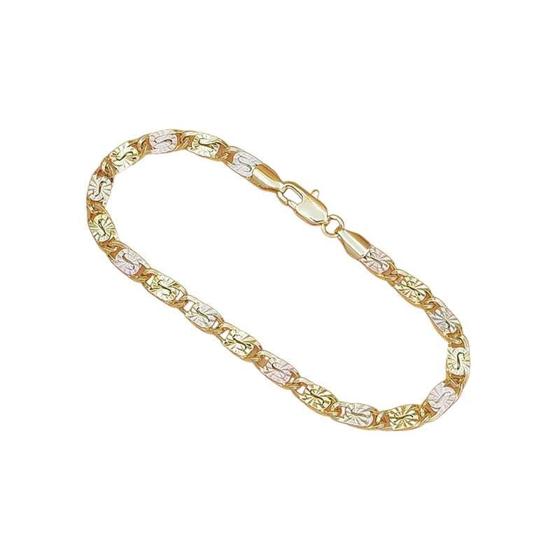 💎 Unisex Tri-Color Link Bracelet – Gold/Rose/Silver, Faceted Cut, Lobster Clasp 🖤