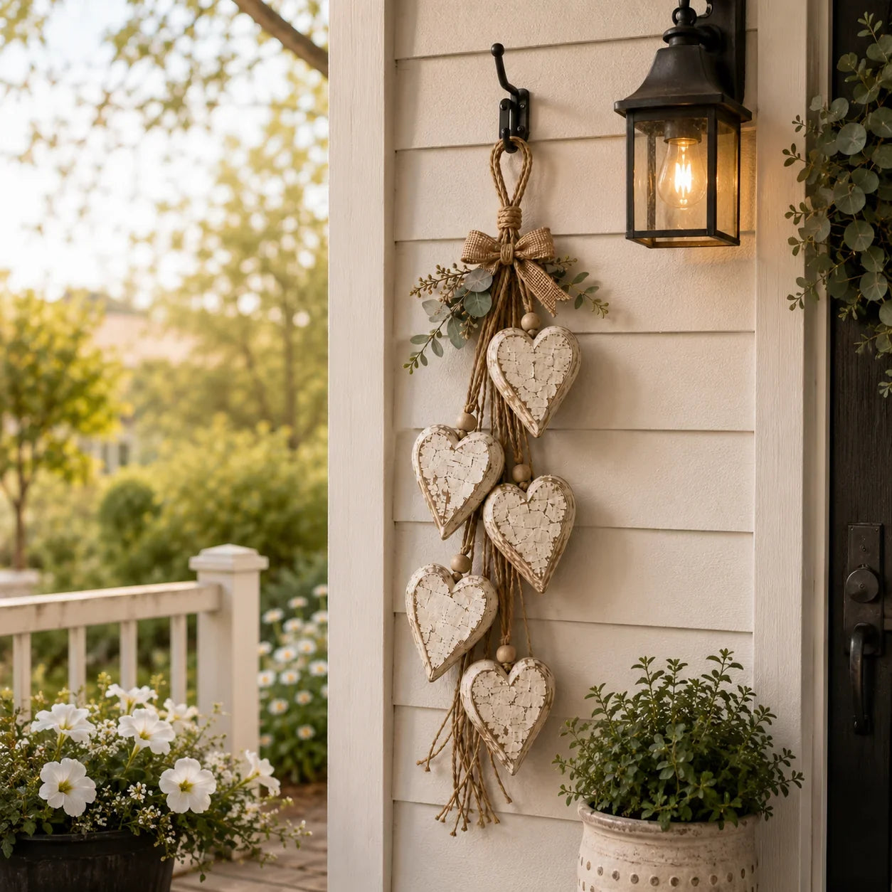 Rustic Hanging Heart Wall Decor with Optional Warm Lights