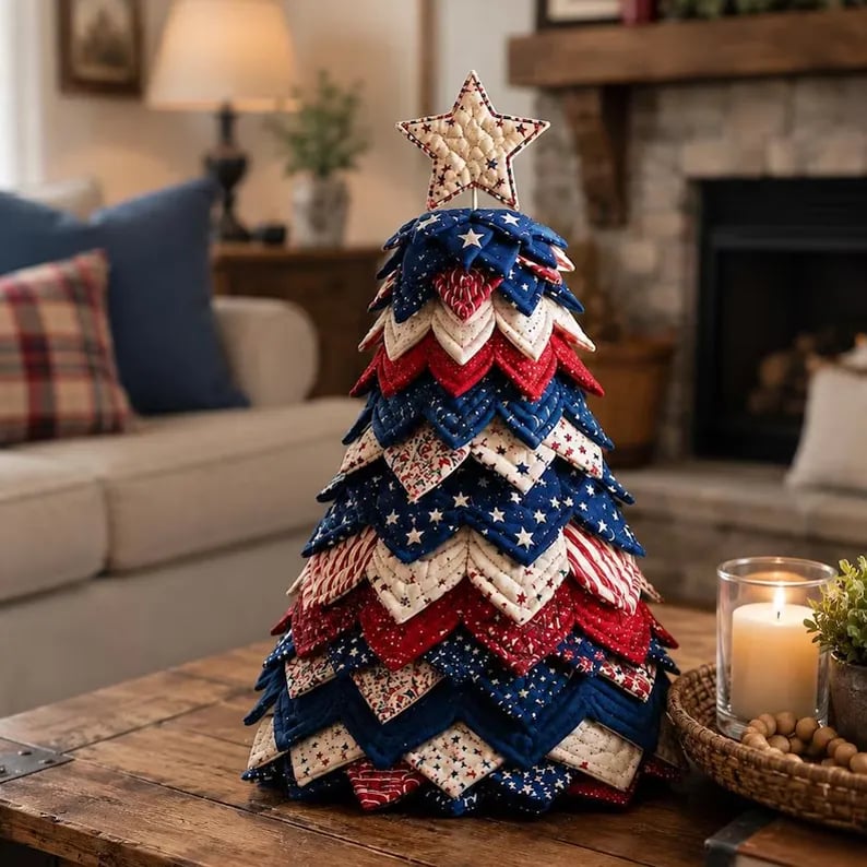 🔥LAST DAY 49% OFF - 🎄Americana Christmas Tree Quilt Kit – Easy Layered Fabric Holiday Décor for Quilting Lovers