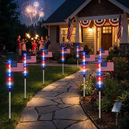🔥Last Day: 50% OFF🔥8 Solar American Flag Pathway Lights – Red, White & Blue Yard Glow for 250th Independence Celebration 🇺🇸✨