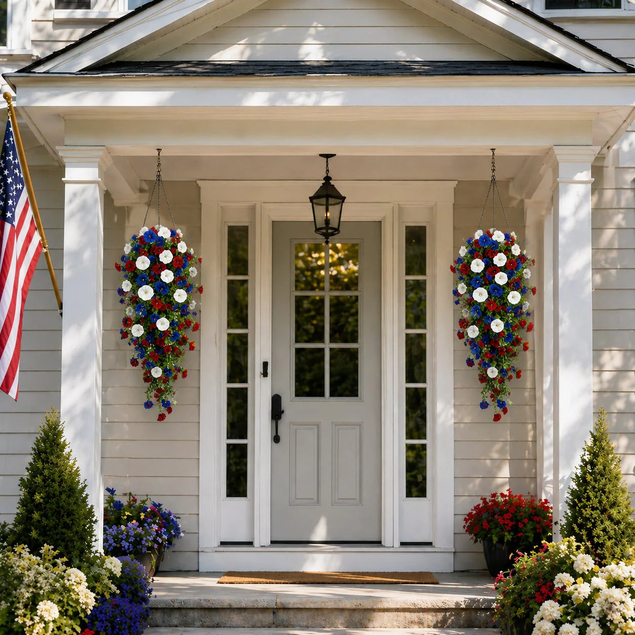 🏆Flash Sale-50% OFF⚡ 50K+ SOLD! Red, White & Blue Artificial Morning Glory Hanging Vines – 3-Piece Set