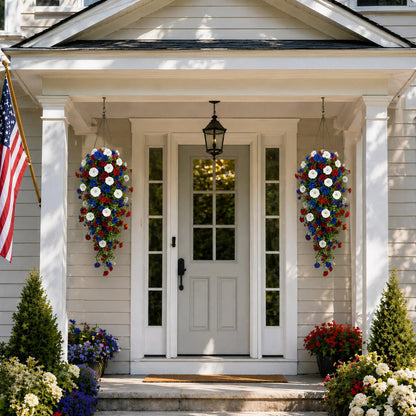 🏆Flash Sale-50% OFF⚡ 50K+ SOLD! Red, White & Blue Artificial Morning Glory Hanging Vines – 3-Piece Set