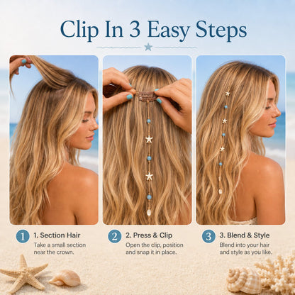 🌊⭐Beachy Mermaid Hair Accent Clip (Featuring blue bead accents, starfish, and shell charms)