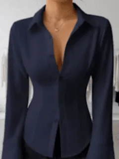 Women's Slim-Fit Button-Down Long-Sleeved Casual Shirt, Suitable for Daily Commuting