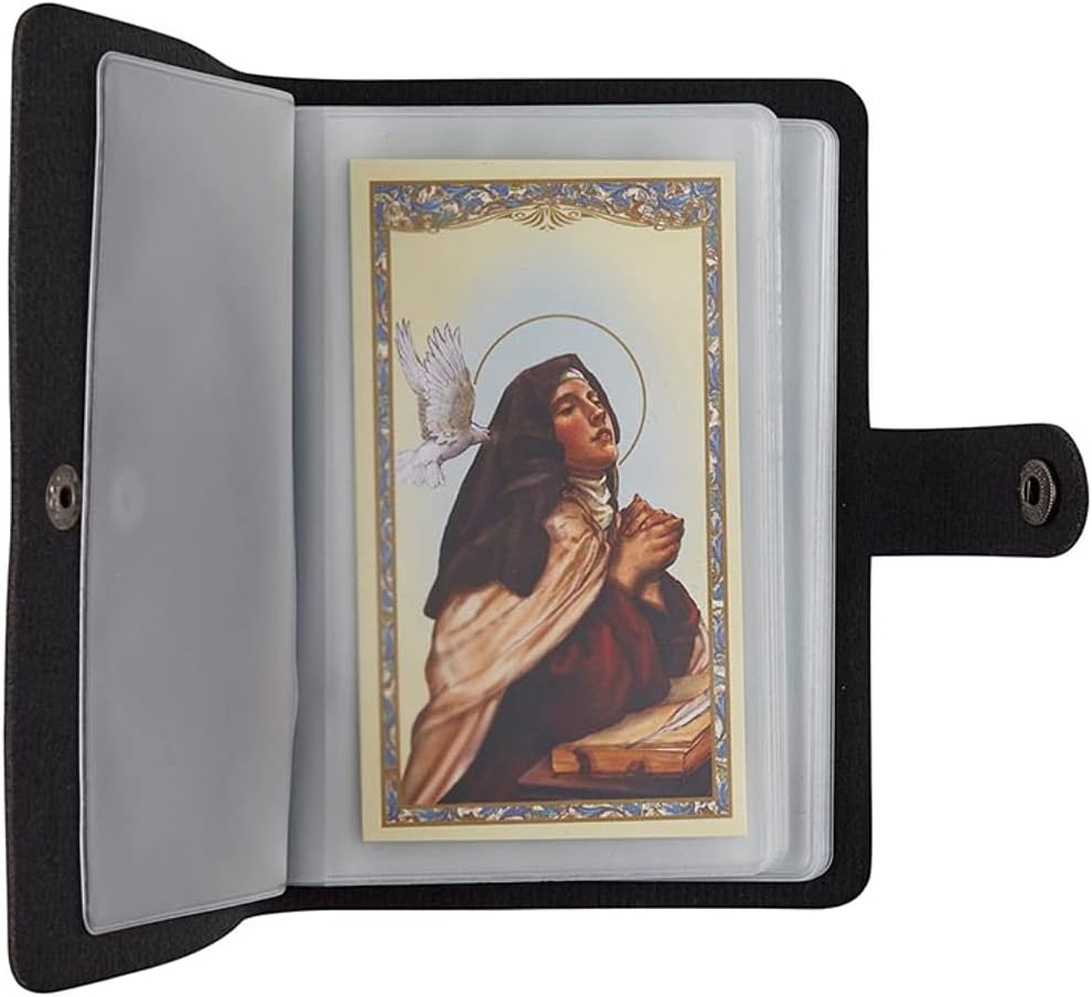 ✝️ Catholic Genuine Leather Holy Card Holder – Pocket Prayer Card Organizer with Snap Closure