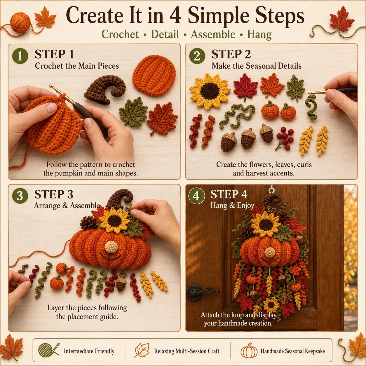 🔥 HOT SALE 🔥⏳ New Arrival 49% OFF – 🧶 DIY Seasonal 3D Crochet Door Hanger Kit Collection | Coordinated Yarn, Filling, Accessories & Step-by-Step Instructions Included 💕