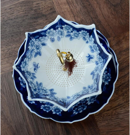 🍵 Five Thousand Years Blue and White Porcelain Umbrella Tea Infuser Set | Buy 2 Free Shipping
