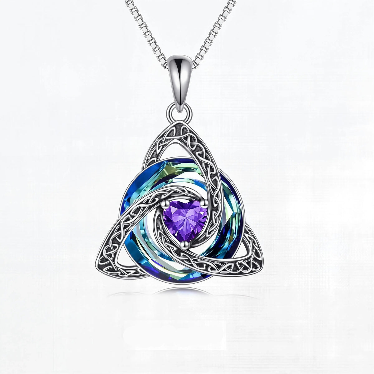 Birthstone Celtic Trinity Knot Necklace – Silver-Plated Crystal Pendant Jewelry