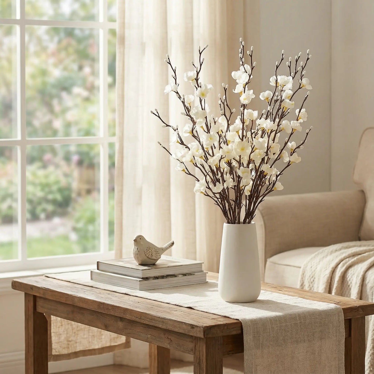 🌸 Artificial Plum Blossom Branches – Realistic Silk Flower Decor