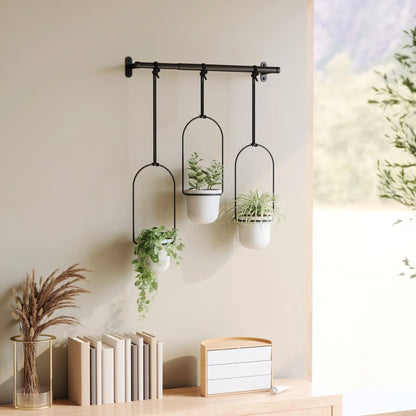🌱 BESTSELLER |🌿Adjustable Hanging Window Planter Set – Metal Rod Plant Hanger with 3 Pots for Indoor & Outdoor Green Display
