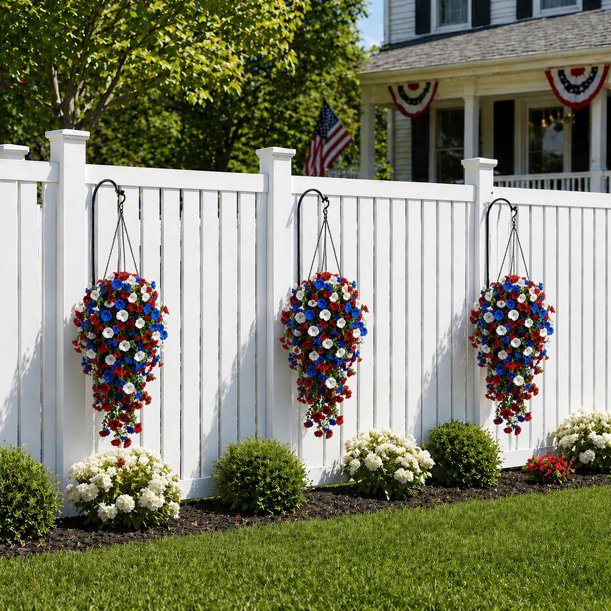 🏆Flash Sale-50% OFF⚡ 50K+ SOLD! Red, White & Blue Artificial Morning Glory Hanging Vines – 3-Piece Set