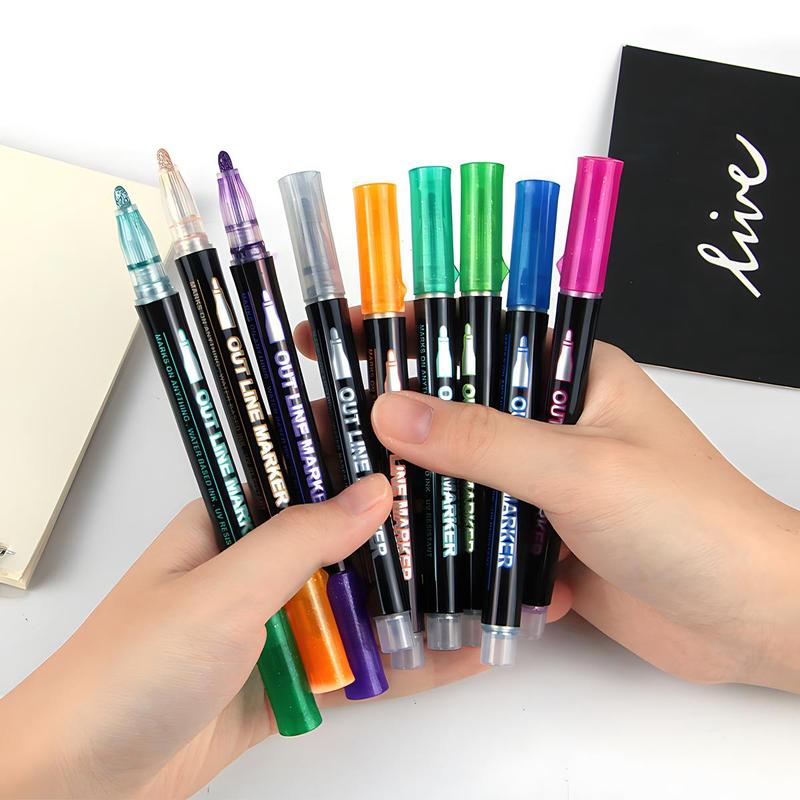 👍🔥👍8/12/24/36/48 Colors Double Line Outline Art Pen Marker Pen