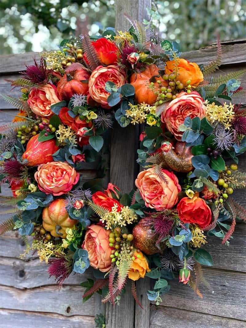 🔥Last Day 49% OFF💖 Handmade Fall Peony And Pumpkin Wreath - Year Round Wreath