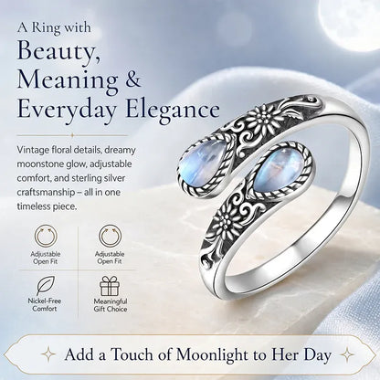 🔥🎁50% OFF🌙Moonstone Bloom Ring | Vintage Style • Adjustable Fit • Timeless Elegance