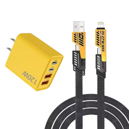 ⚡ Buy 1 Get 1 Free(2 Pcs) 🔥 Portable Fast Charger. Type C/USB A Dual Ports Adapter.4 in 1 Fast Charging Cable & Data Sync