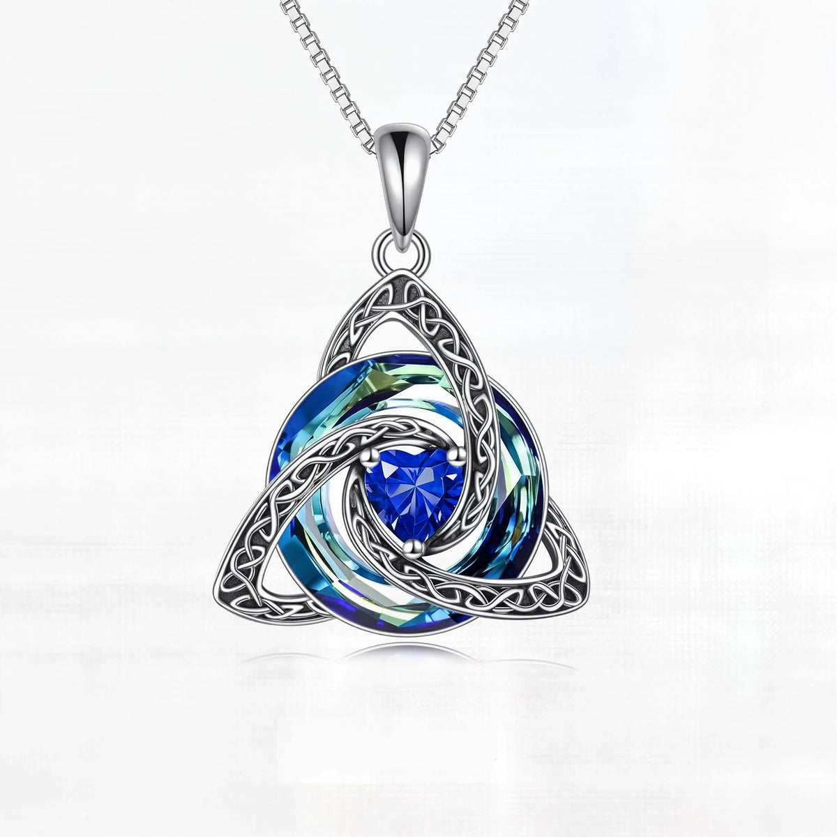 Birthstone Celtic Trinity Knot Necklace – Silver-Plated Crystal Pendant Jewelry