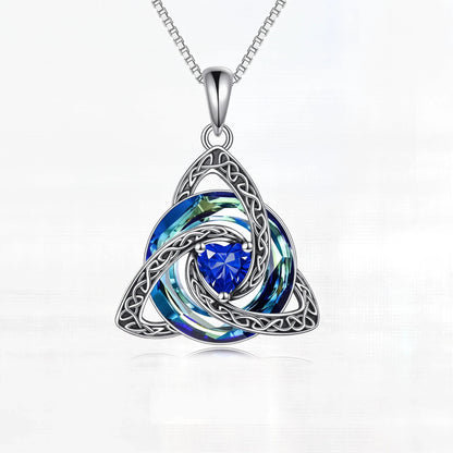 Birthstone Celtic Trinity Knot Necklace – Silver-Plated Crystal Pendant Jewelry