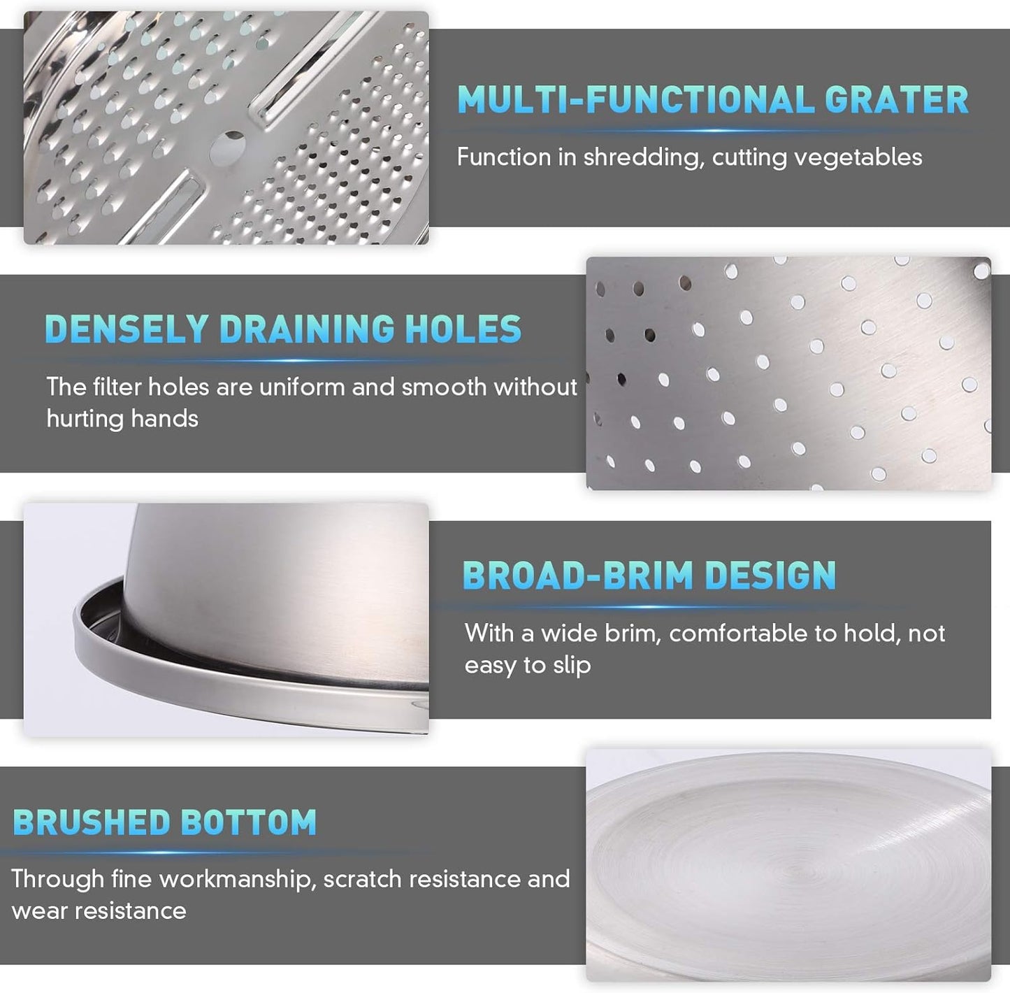 🍴 German Quality 3-in-1 Stainless Steel Grater Bowl