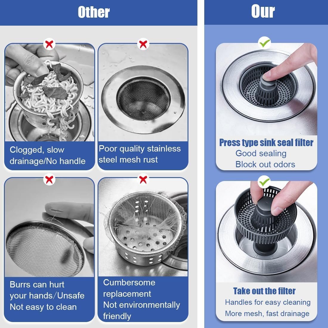 🔥New Upgraded Sink Bounce Core Drain Strainer