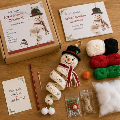 🔥 LAST DAY 49% OFF – ☃️ Crochet Snowman Spiral Ornament DIY Kit | Complete Beginner-Friendly Set with Soft Yarn, Crochet Hook, Festive Beads, Snowflakes & Step-by-Step Guide 🧶🎄✨