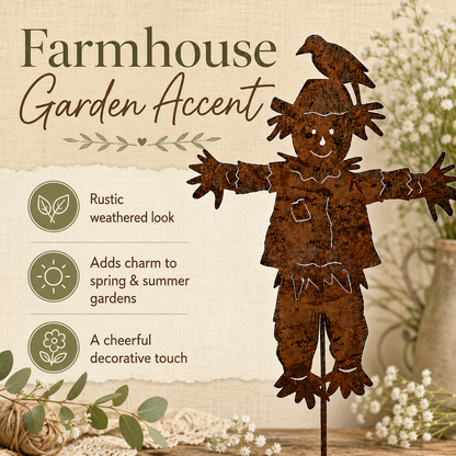 23'' Rustic Metal Scarecrow Garden Stake with Crow
