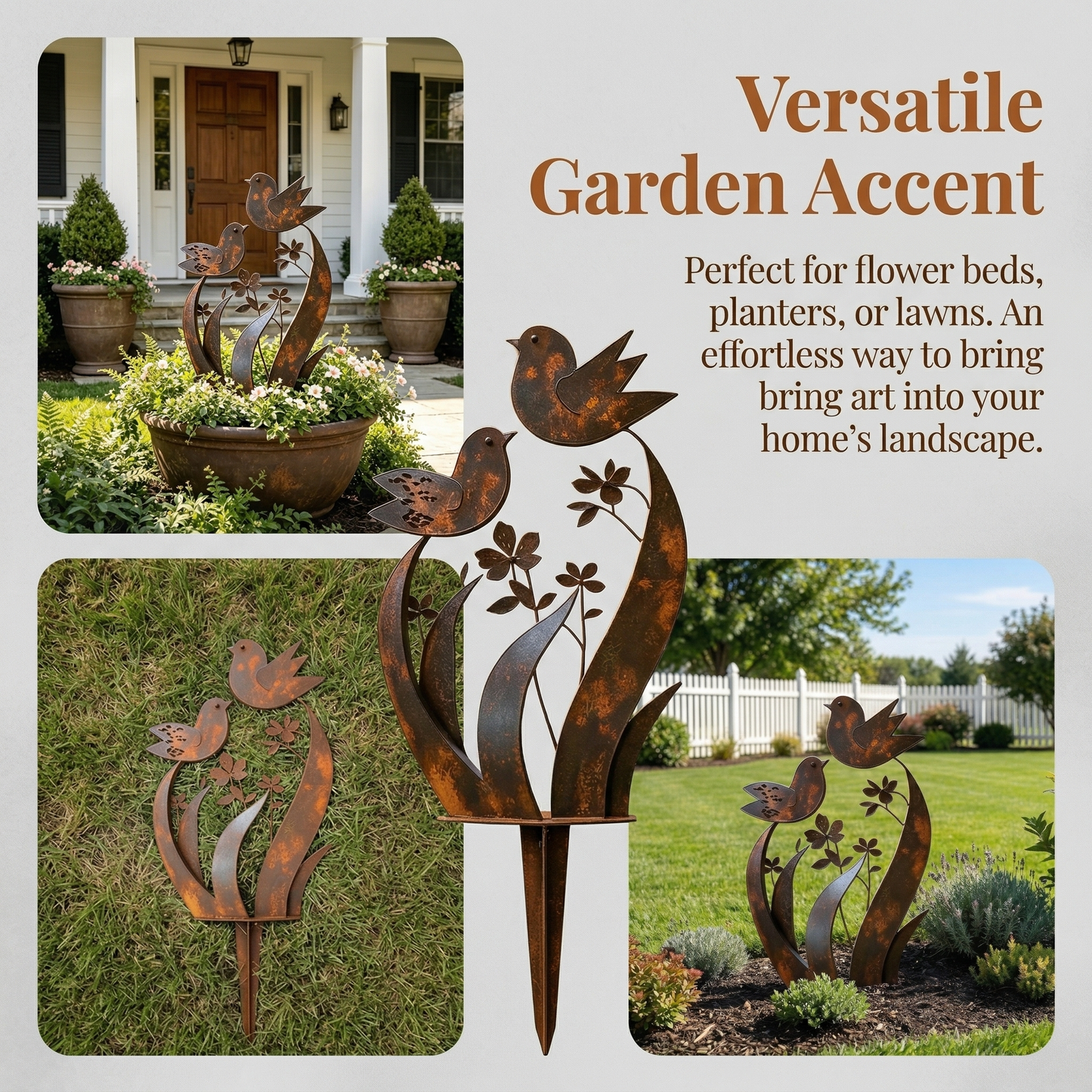 🦋💖🎁Bird & Wildflower Metal Garden Stake