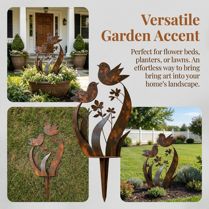 🦋💖🎁Bird & Wildflower Metal Garden Stake