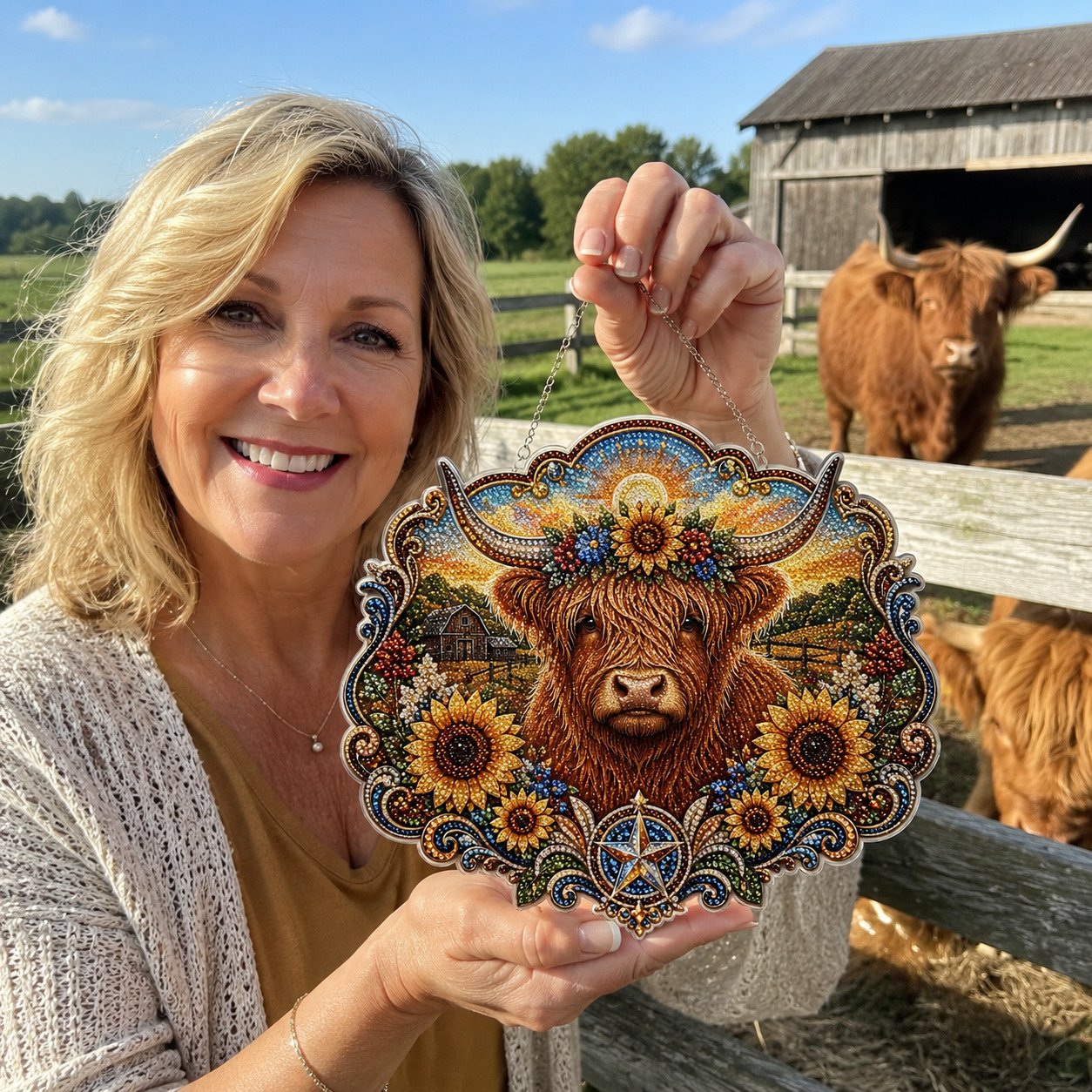 🦬🌻✨Highland Cow Diamond Art Hanging Ornament Kit