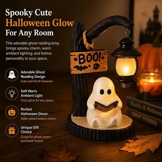 👻Cute Halloween Ghost Reading Figurine📚