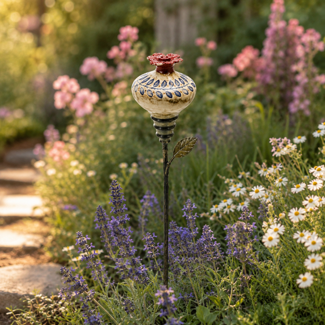 Retro hummingbird feeder garden pole