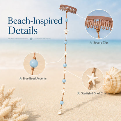 🌊⭐Beachy Mermaid Hair Accent Clip (Featuring blue bead accents, starfish, and shell charms)