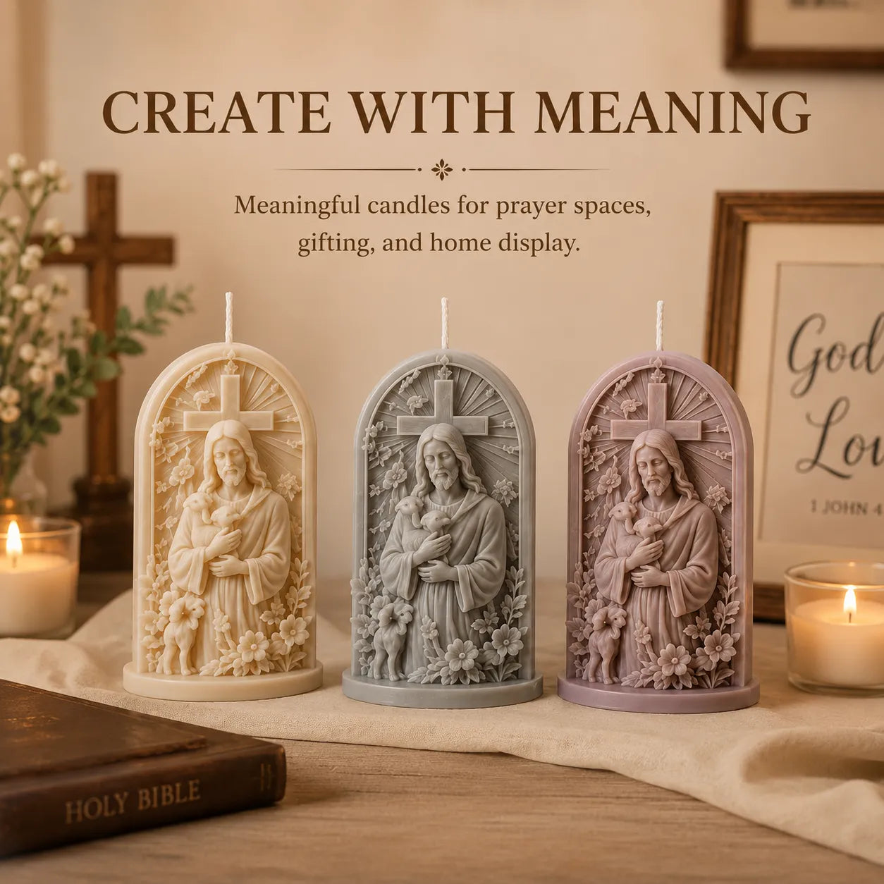 ⏳49% OFF – ✝️ Good Shepherd Jesus 3D Candle Mold Set