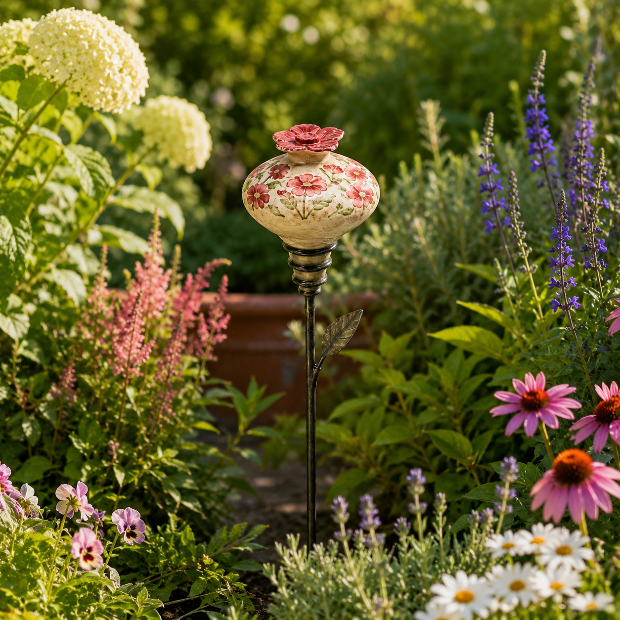 Retro hummingbird feeder garden pole
